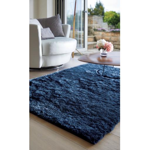 Origins Glamour/Shimmer Indigo Blue Soft Silky Shaggy Rug