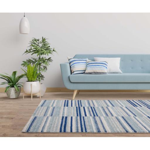 Muse Modern 3D Geometric Striped Pink Multi and Blue Rug Hallway Runner