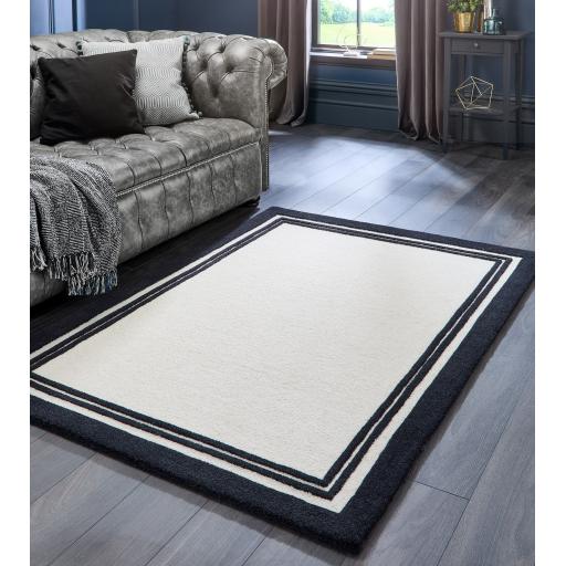 Piper Framed Hand Tufted Modern Plain Wool Bordered Monochrome Cream Rug in Medium size 120x170 cm