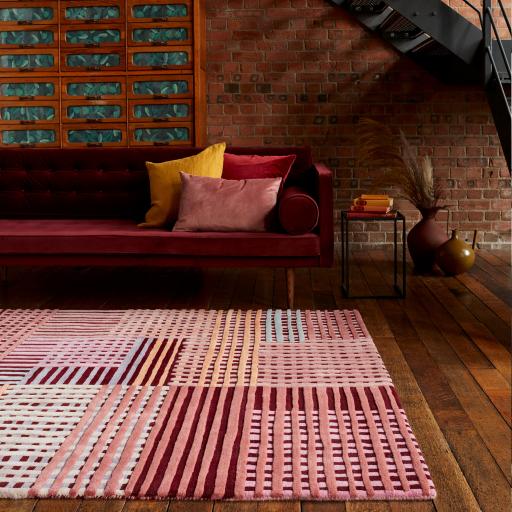 Aspect Wool Red Multi Rug Hand-Tufted Wool Basketweave Pattern Rug