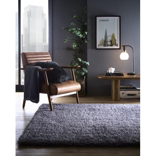 Chicago Shaggy Modern Plain Rug Hallway Runner Circle in New Grey