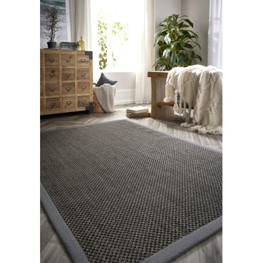 Origins Sisal Border Rug Modern Natural Jute Flatweave Hand Made Rug in Dark Grey with Grey Border 160x230 cm