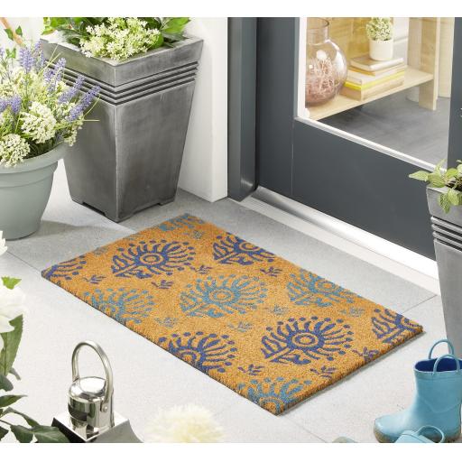 My Mat Printed Coir Ikat Blues Doormat in 45X75 cm