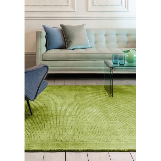 York 100% Wool Rug Hand Made Modern Plain Bordered Rug in Green