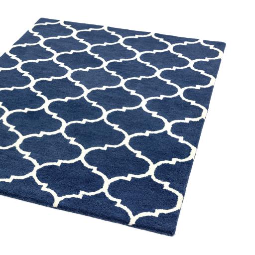 Albany Ogee Traditional Morroccan Trellis Design Hand Tufted Wool Blue Rug in Extra Large Size 200x290 m