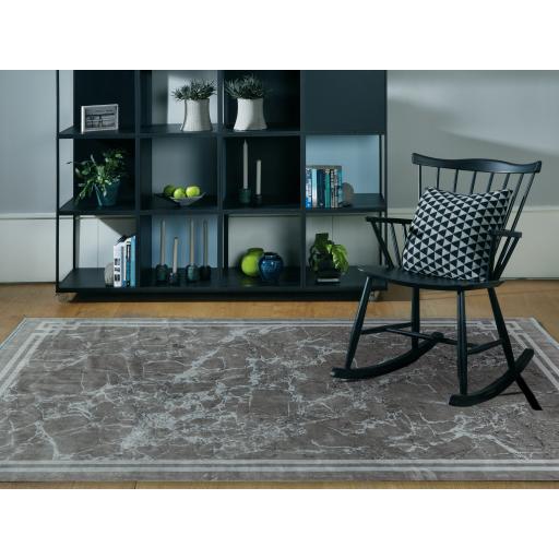 Zehraya ZE04 Silver Border Washable Abstract Rug