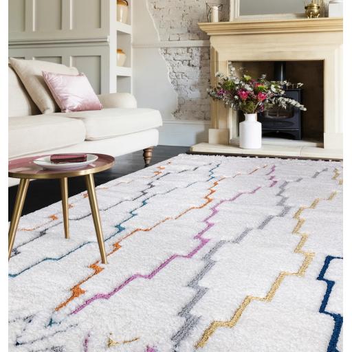 Ariana AR01 Trellis Boho Moroccan Shaggy Harmony Rug Soft Scandi Design in Cream Multi