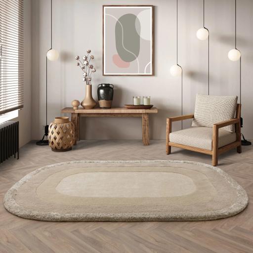 Halo Calico Oval Rug Hand Tufted Wool Viscose Bordered Modern Ombre Rug in Beige Natural