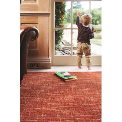 Origins Country Tweed Plain Distressed Wool Burnt Sienna Rug in Large Size 160x230 cm