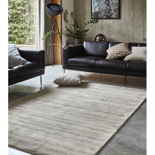 Blade Plain Silky Hand Woven Viscose Soft Shiny Rug in Moleskin Large Size 160 x 230 cm