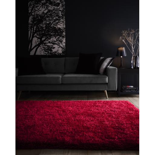 Chicago Shaggy Modern Plain Rug Hallway Runner Circle in Red