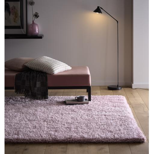 Chicago Shaggy Modern Plain Rug Hallway Runner Circle in Pink