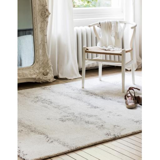 Dream DM09 Abstract Shaggy Rug in Cream White Grey Large 160 x 230 cm