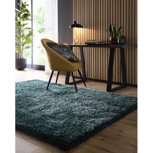 Chicago Shaggy Modern Plain Rug Hallway Runner Circle in Forest Green