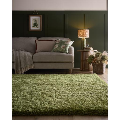 Chicago Shaggy Modern Plain Rug Hallway Runner Circle in Olive Green