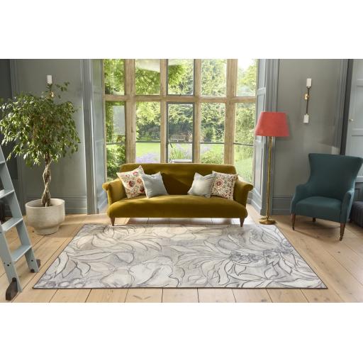 Hug Rug Eco-Washable Art Floral Non-Slip Rug in Grey Beige