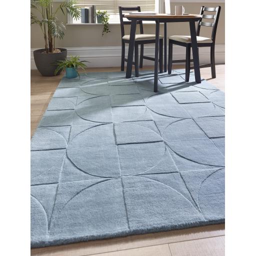 Origins Penny 3D Hand Carved Geometric Wool Rug in Steel Blue