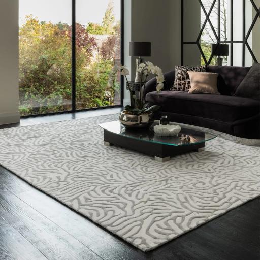 Coral Katherine Carnaby Rug Modern Abstract 3D Effect Viscose Wool Gunmetal Silver Rug