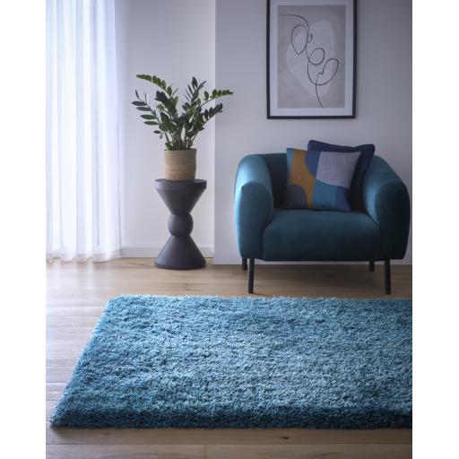 Chicago Shaggy Modern Plain Rug Hallway Runner Circle in Dark Teal