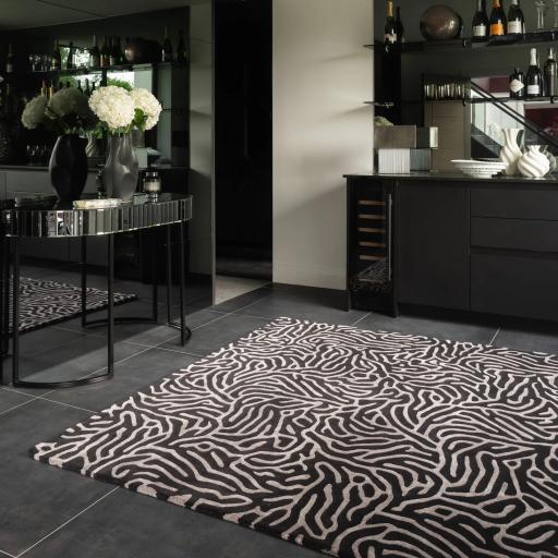 Coral Katherine Carnaby Rug Modern Abstract 3D Effect Viscose Wool Gunmetal Black Rug