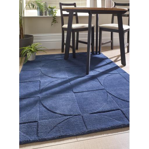 Origins Penny 3D Hand Carved Geometric Wool Rug in Infinity Blue