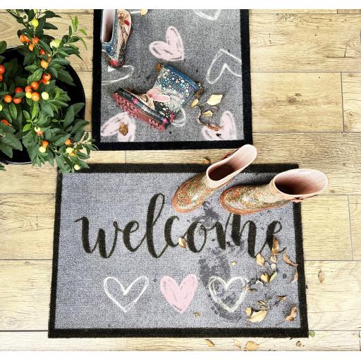 My Mat Nylon Indoor Pattern My Welcome Hearts Washable Non-Slip Entrance Rug or Runner