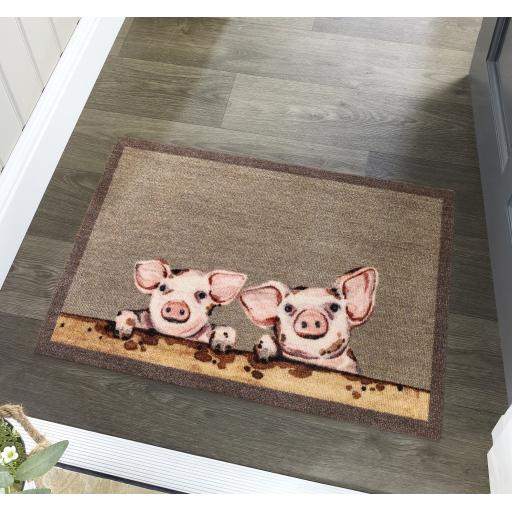 My Mat Nylon Indoor Pattern My Piglets Washable Non-Slip Entrance Rug  in 50 x 75 cm