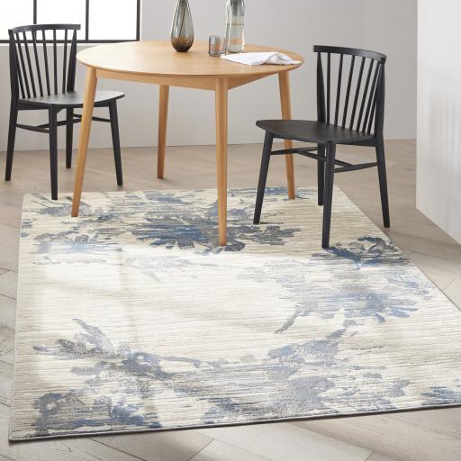 Calvin Klein Enchanting ECH01 Abstract Floral Ivory Grey Blue Rug