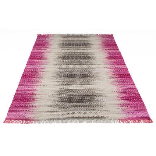 Fusion Hand Knitted Kilim Wool Rug in Bright Fuschia Grey Extra Large 200 x 290 cm