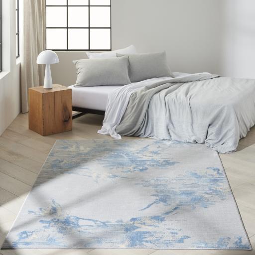 Calvin Klein Enchanting ECH01 Abstract Floral Grey Sky Blue Rug