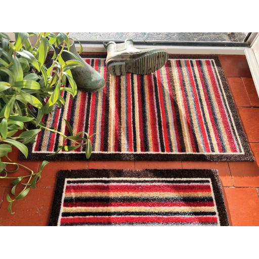 My Mat Nylon Indoor Pattern My Stripe Red Washable Non-Slip Entrance Rug or Runner