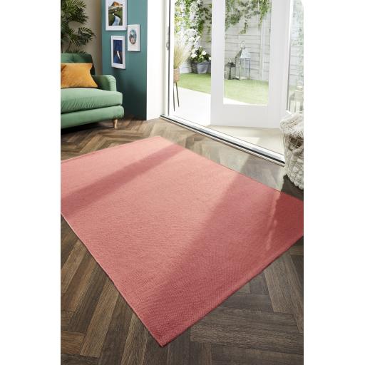 Hug Rug Woven Indoor Outdoor Plain Washable Rug in Coral Pink