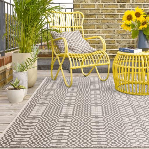 Halsey Indoor Outdoor Rug Hand Woven Geometric Flatweave Reversible Grey Rug, Runner or Cushion