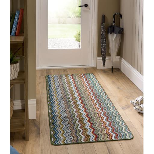 My Mat Stain Resistant Washable Home Entrance, Kitchen, Hallway, Entryway Non-Slip Rug Candy Zigzag in Multi Green