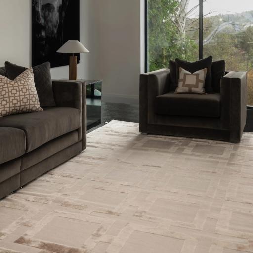 Eaton Katherine Carnaby Rug Modern Geometric Hand Woven Silky Viscose Metallic Sheen Super Soft Sand Beige Rug