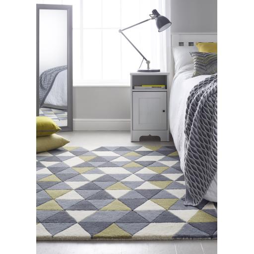 Origins Honeycomb Geometric Wool Luxurious Rug in Grey Ochre 80 x 150 cm