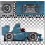 Kids Formula One Racing Car Helmet Soft Child Rug in Red and Blue Swatch